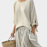 Eva Elegantní Komplet Oversize Halenka-Sukně Lněný