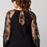 Helena – Elegantní černé šaty s krajkovými rukávy