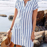 Lillian | Elegantní pruhované košilové šaty s výstřihem do V