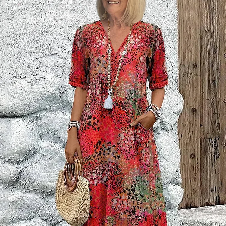 Sofía | Elegantní Midi Květinové Šaty s Pokrytím pro Břicho