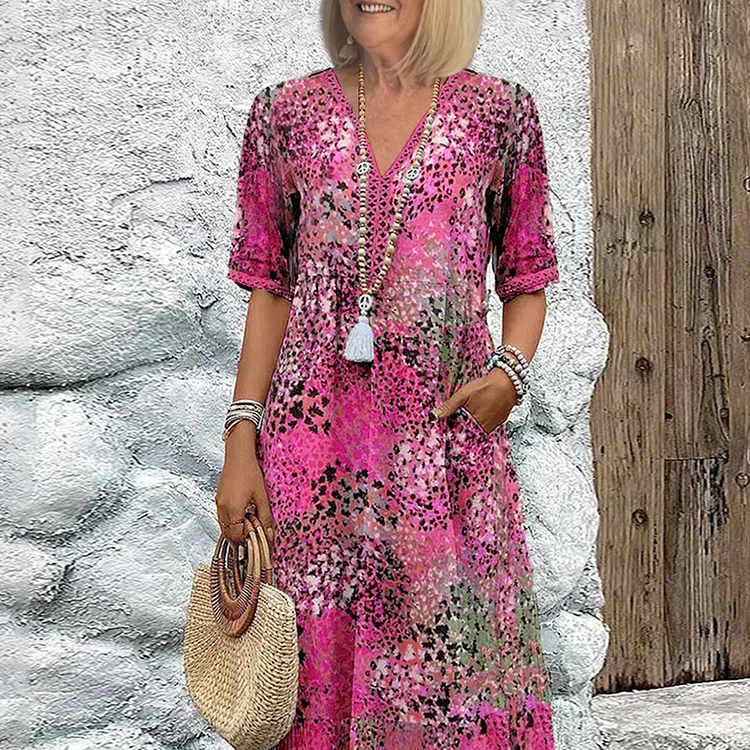 Sofía | Elegantní Midi Květinové Šaty s Pokrytím pro Břicho